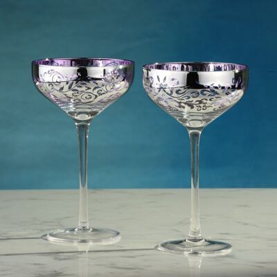 Set of 2 Filigree Champagne Saucers Lilac