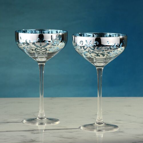 Set of 2 Filigree Champagne Saucers Blue