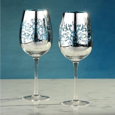 Set of 2 Filigree Wine Glasses Blue