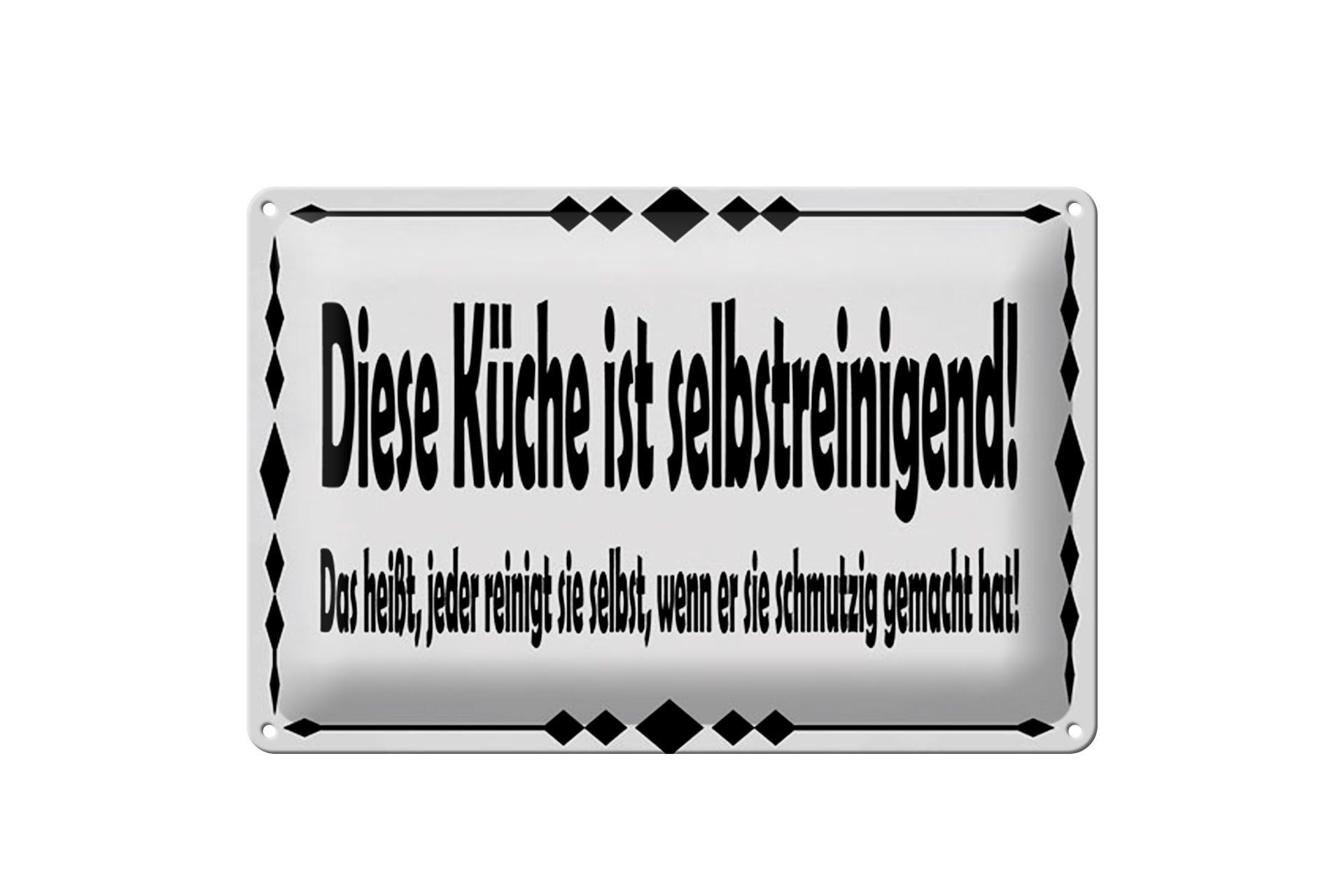Targa in metallo con scritta "Cartello autopulente da cucina" 30x40 cm