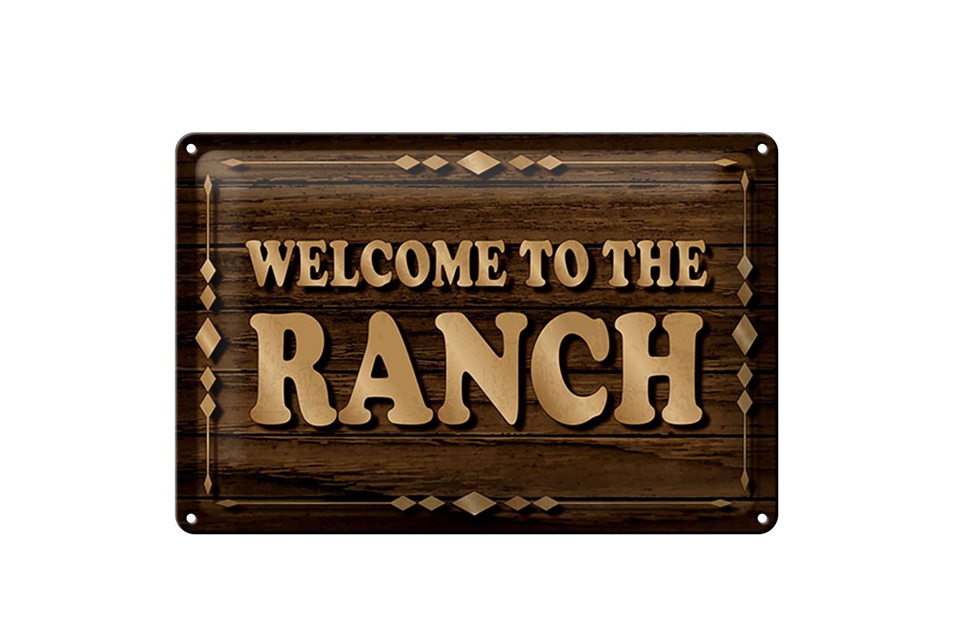 Targa in metallo con scritta "Welcome to Ranch" 30x40 cm