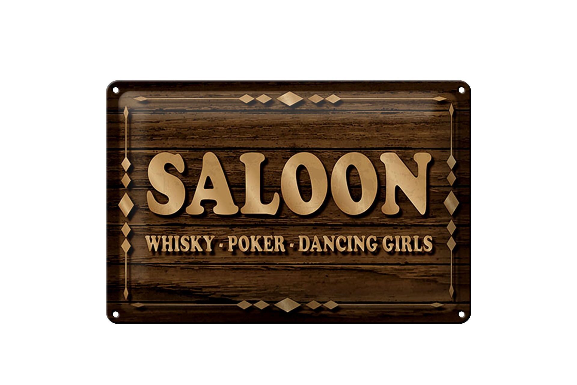 Targa in latta con scritta Saloon 30x40 cm - Targa Whiskey Poker