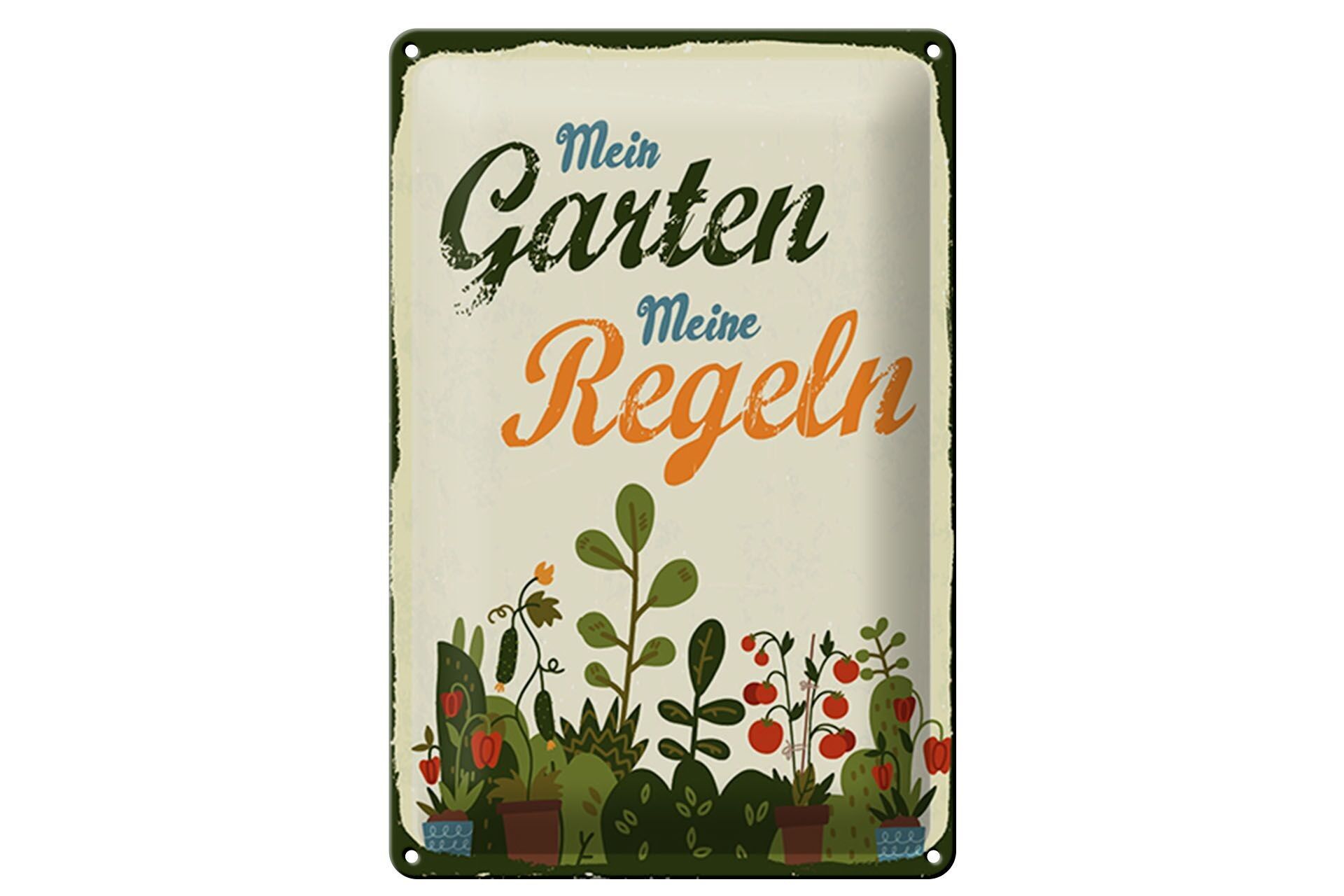 Blechschild Spruch 30x40 cm Mein Garten meine Regeln Schild