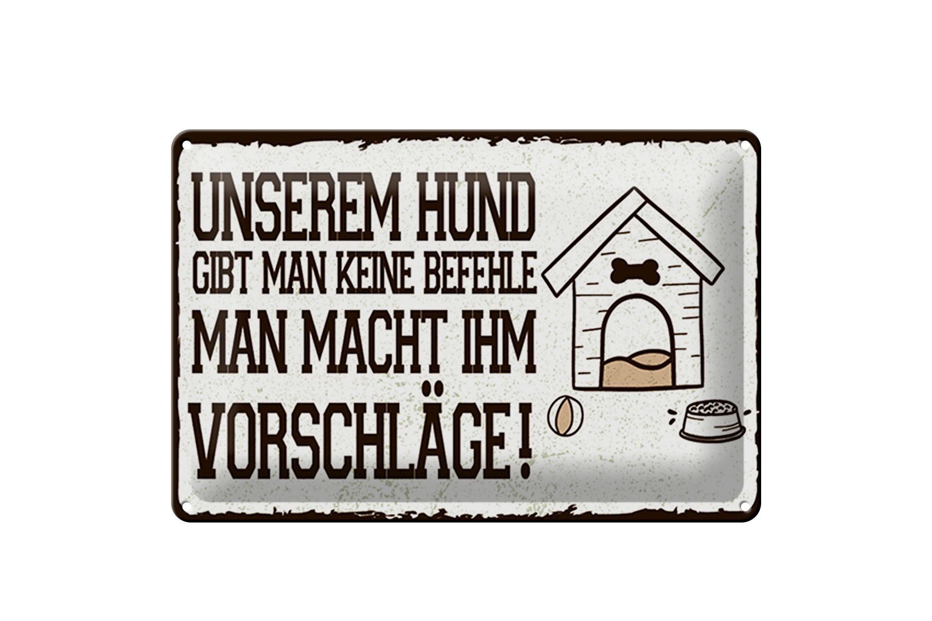 Targa in metallo con scritta 30x40 cm Il nostro cane non ha nessun cartello con gli ordini