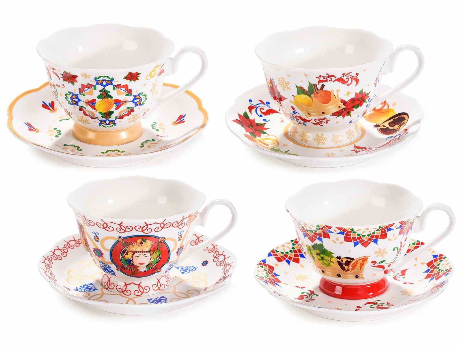 Tazze da tè in porcellana decorata design teste di moro con piattino design 14zero3