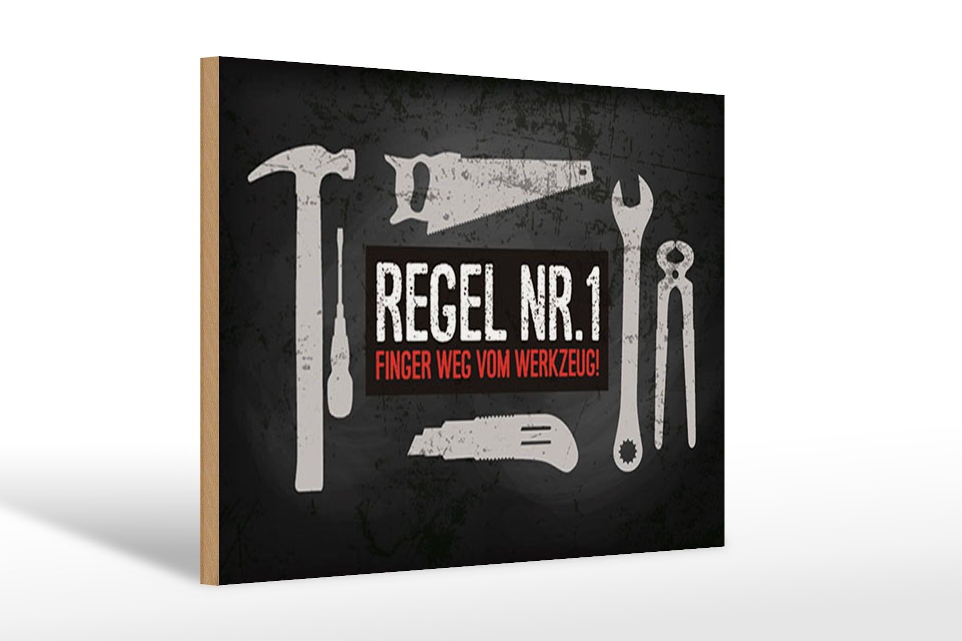 Cartello in legno con scritta 12x18 cm Tieni le mani lontane dal cartello degli attrezzi