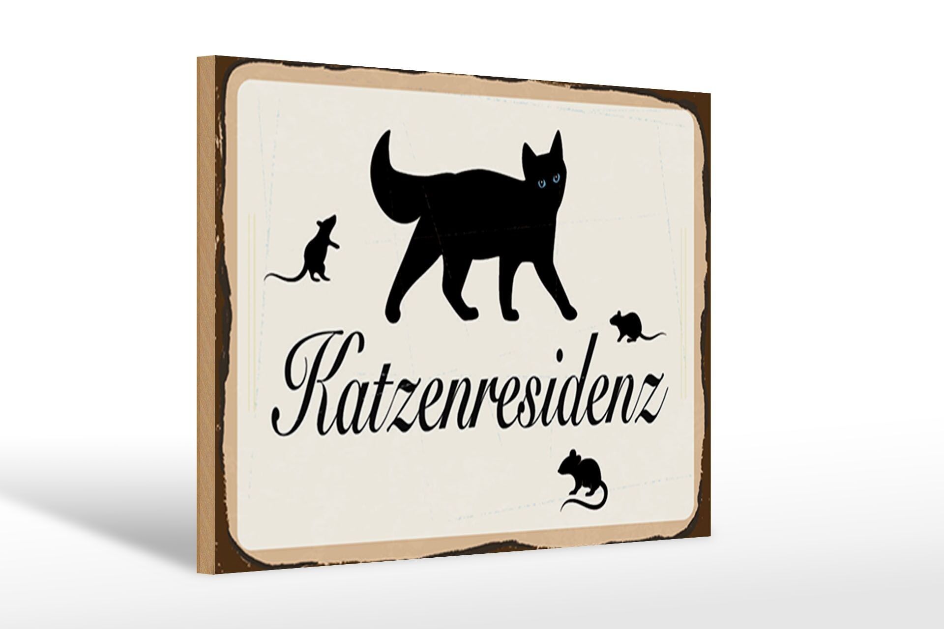 Cartel de madera con texto "Residencia de gatos" 12x18 cm.