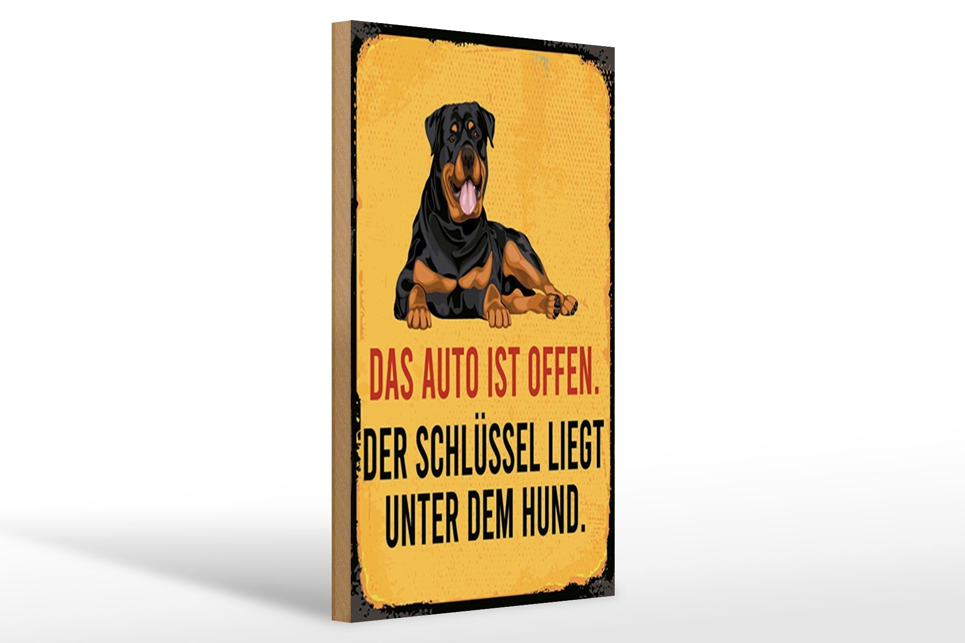 Holzschild Spruch 12x18 cm Auto offen Schlüssel Hund Schild