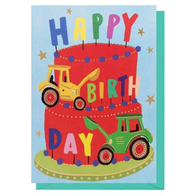 Pastel de tractor de feliz cumpleaños