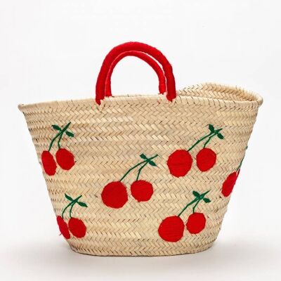 Cesta bordado cereza LL roja - VENTA AL POR MAYOR.