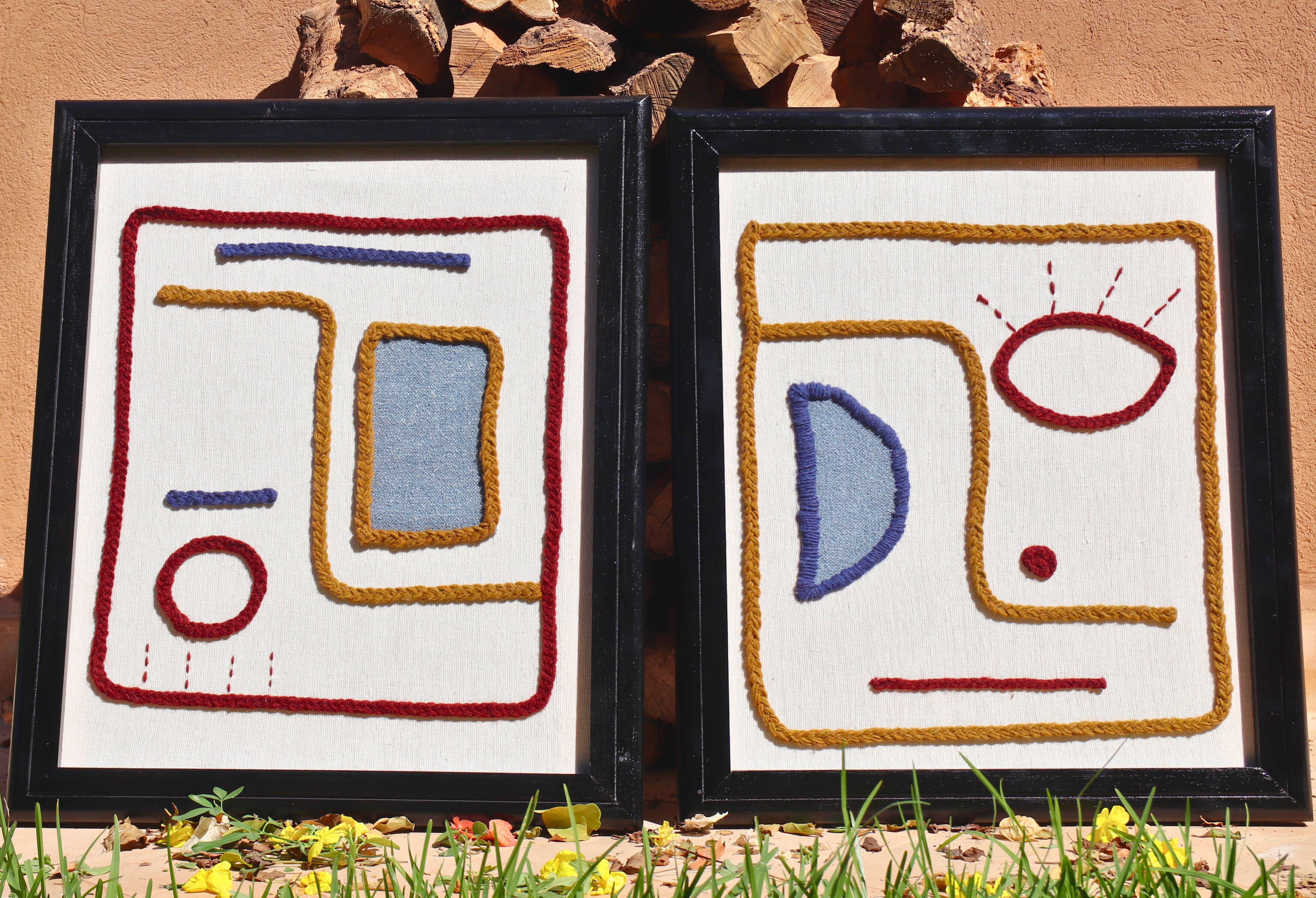 Set di 2 opere incorniciate, arazzi da parete tessuti a mano, opere d'arte da parete, arazzi.