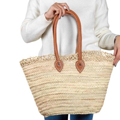 FRENCH MARKET BASKET - Woven Basket with Leather STRAPS