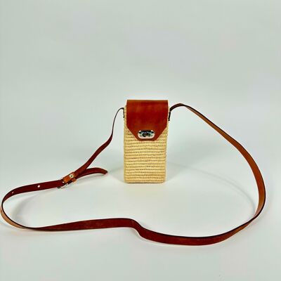 Handmade Raffia Phone Case with Leather Strap.