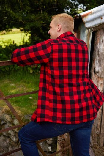 Chemise en flanelle doublée en molleton à col pour hommes à carreaux rouges et noirs (LV9) 2