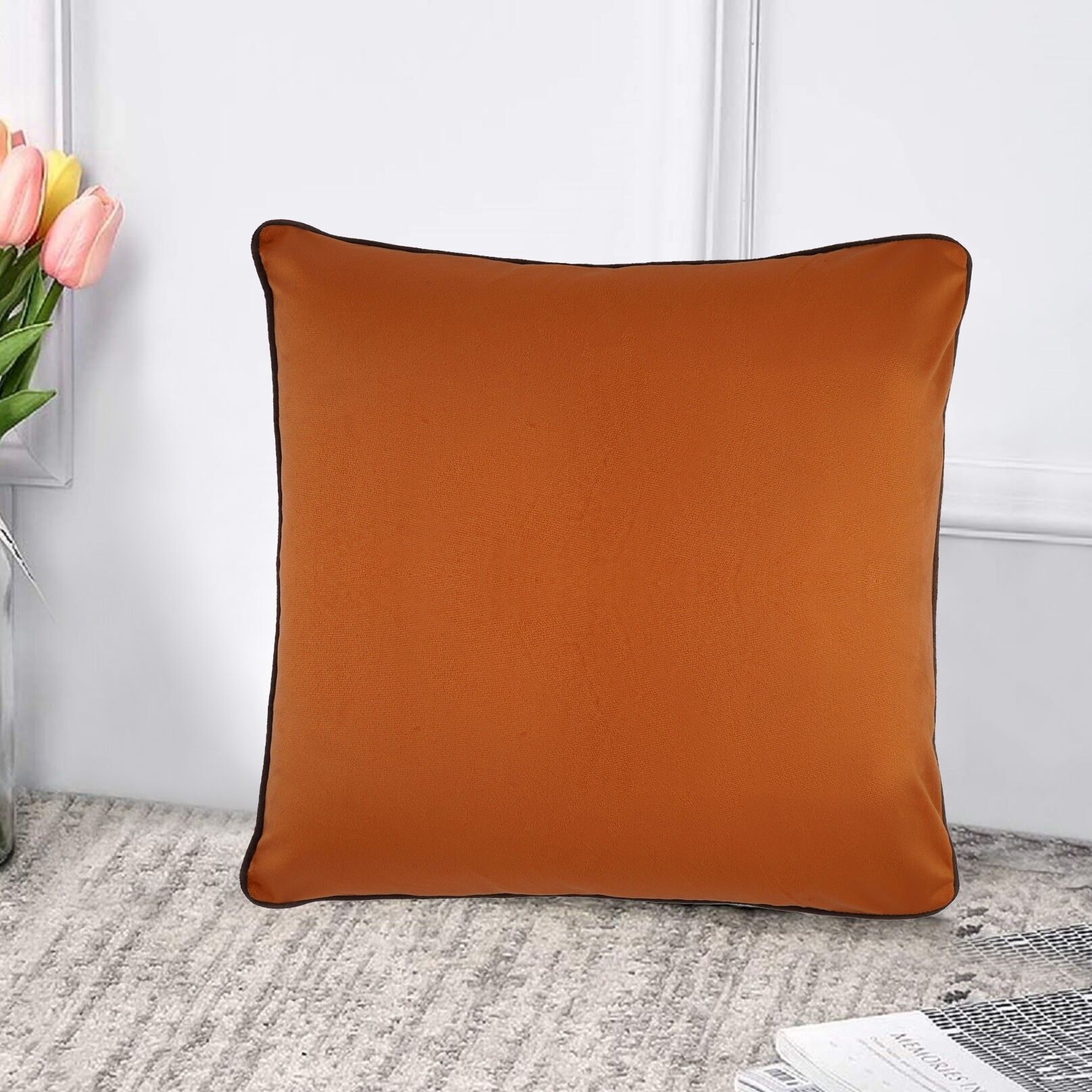 Funda de cojín de terciopelo de 18 x 18 pulgadas - Base de mostaza y calabaza