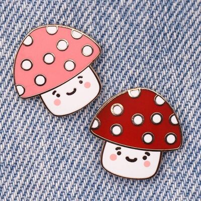 Spilla smaltata a forma di fungo kawaii