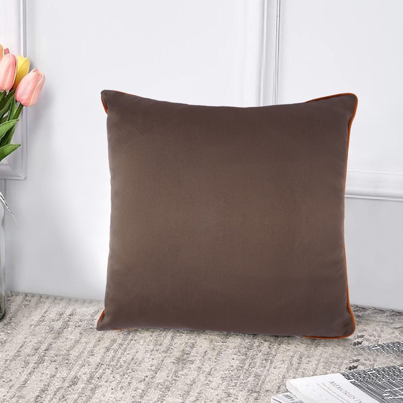 Funda de cojín de terciopelo de 18 x 18 pulgadas - Base de mostaza y calabaza