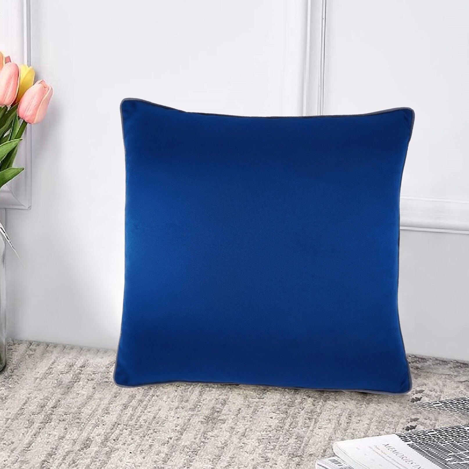 Funda de cojín de terciopelo de 18 x 18 pulgadas - Base azul marino