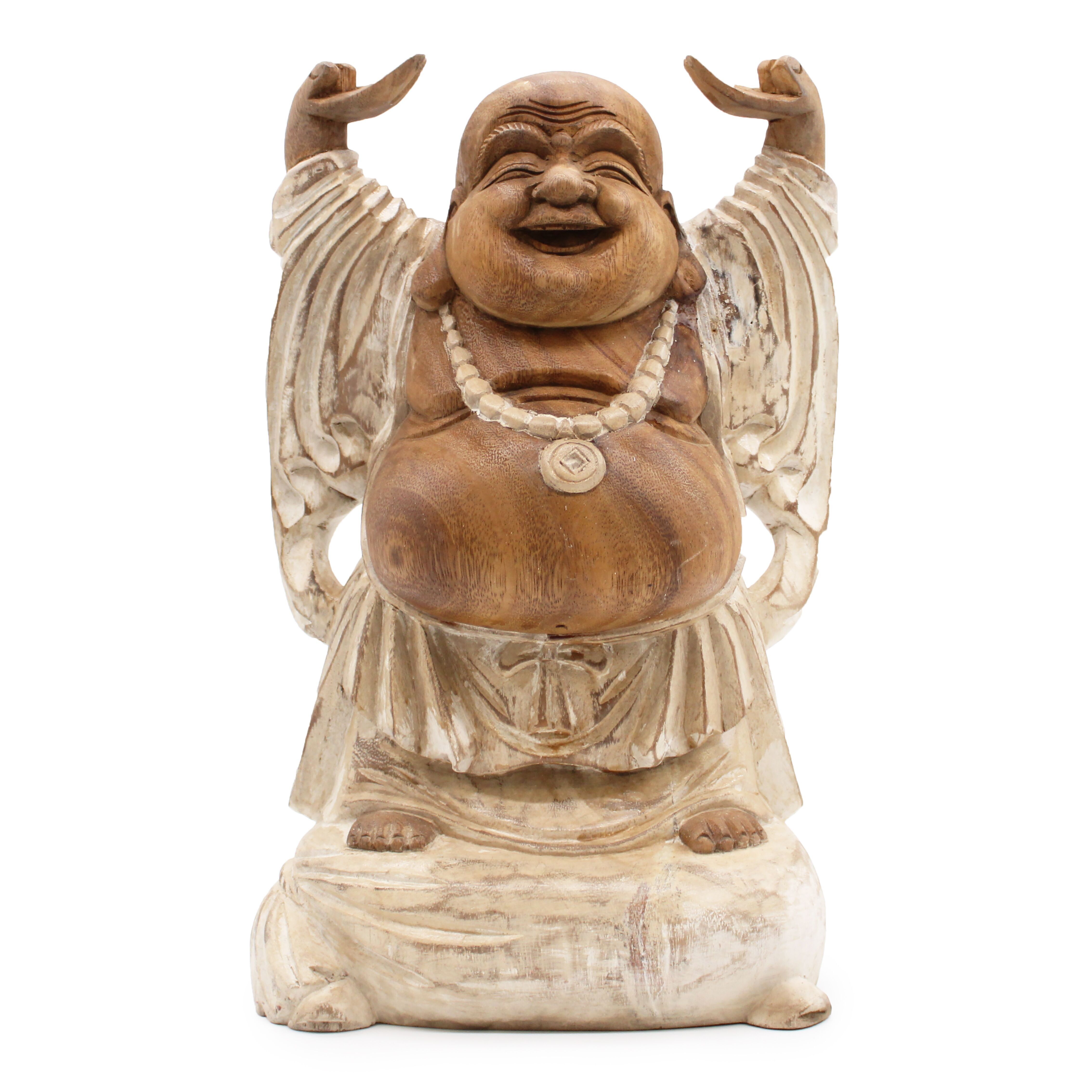 Glücklicher Buddha mit erhobenen Händen – gebleicht, 40 cm