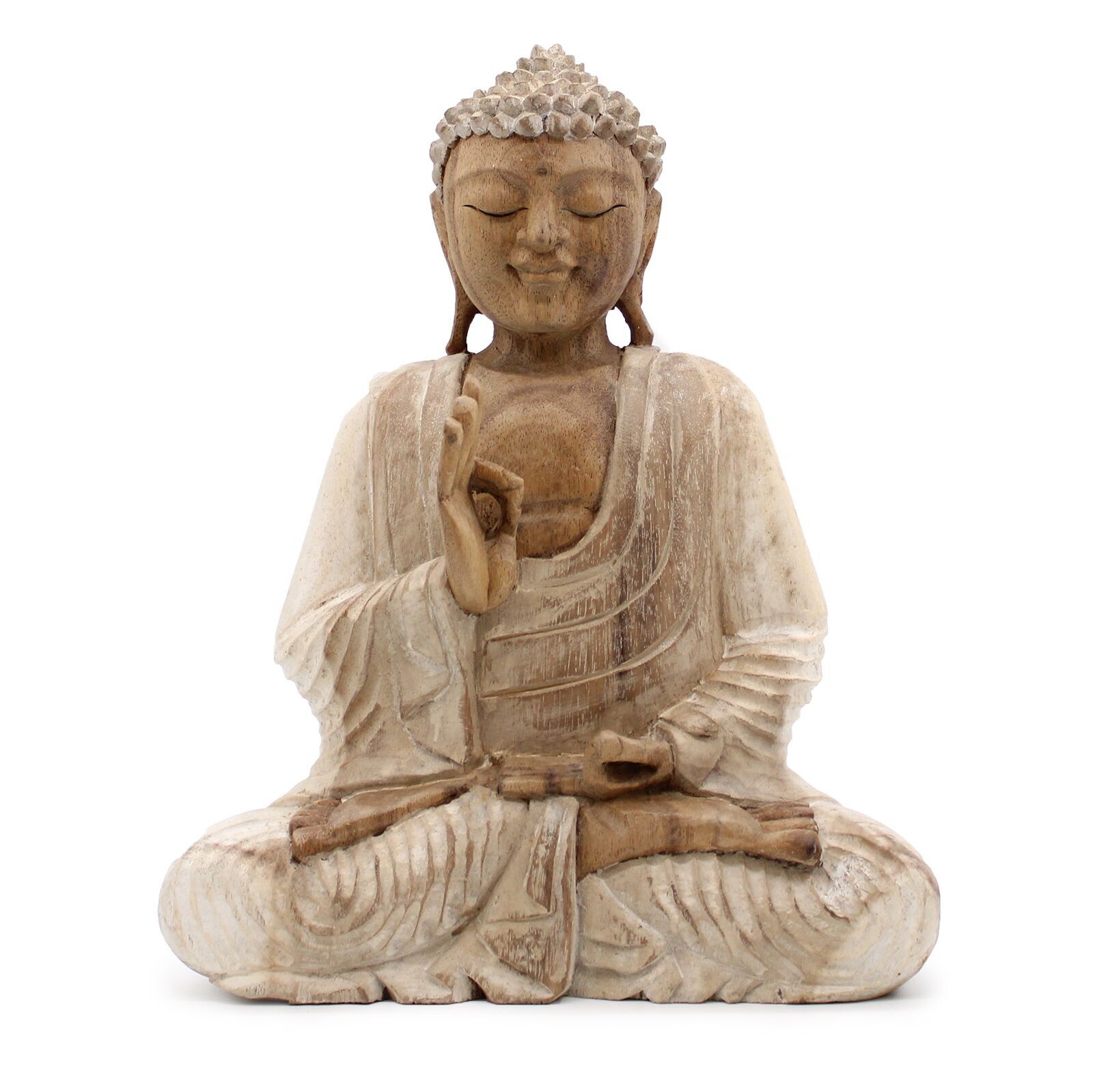 Weiß getünchte Buddha-Statue – 30 cm Lehrübertragung