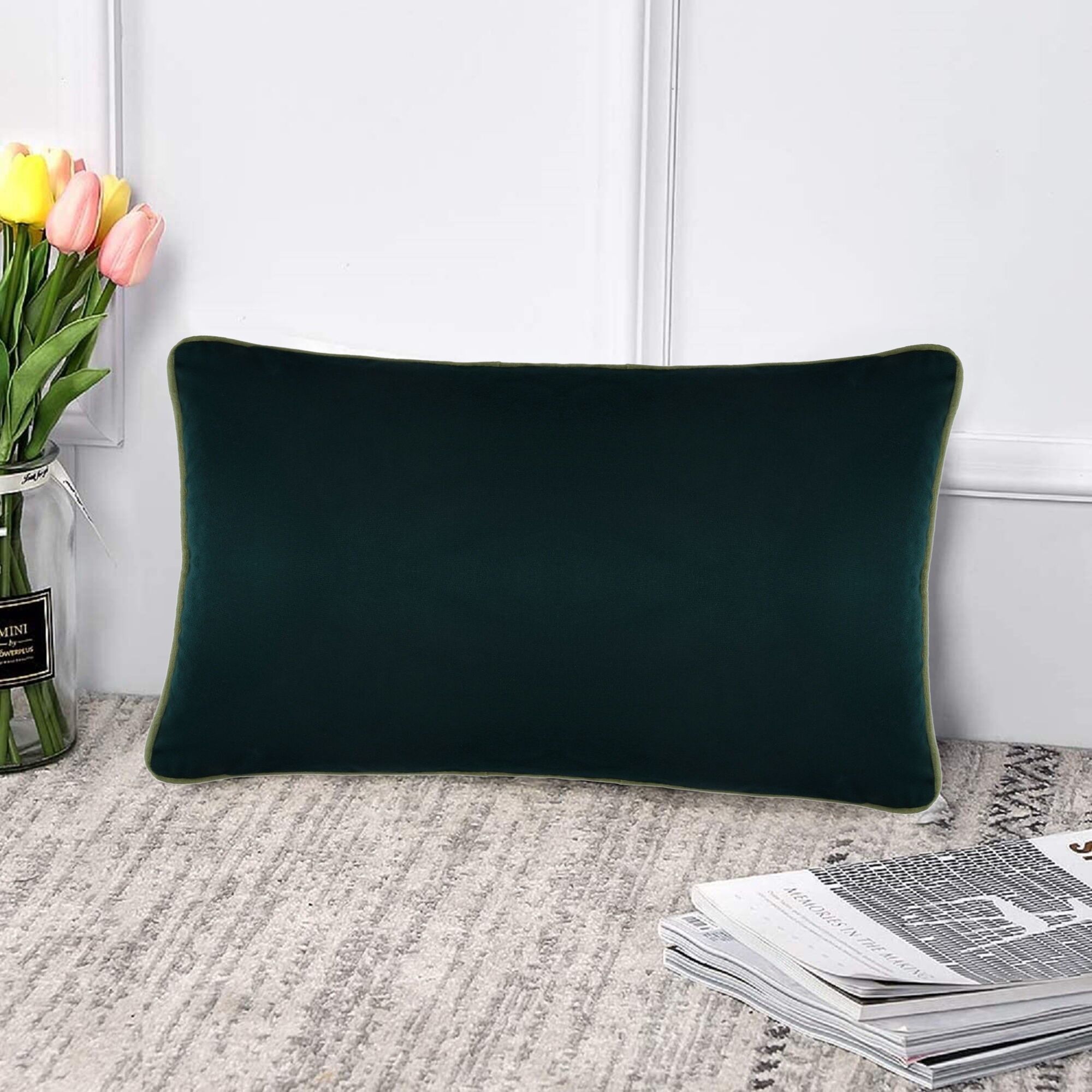 Funda de cojín de terciopelo de 12 x 20 - Base verde botella