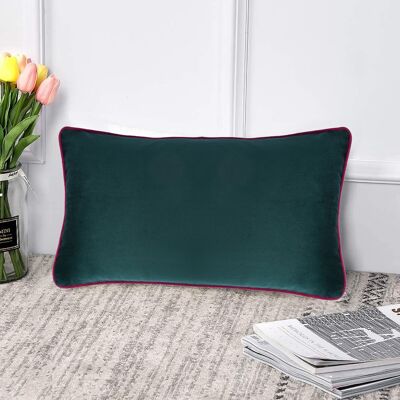 Funda de cojín de terciopelo de 12 x 20 cm - Base verde botella burdeos