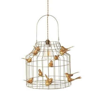 suspension or avec oiseaux - DUTCH DILIGHT - lampe suspendue - lampe bébé - lumière grange - taille 36 cm hauteur ronde 57 cm