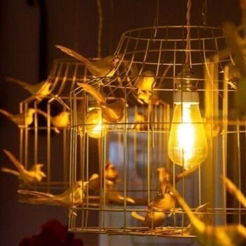 suspension or avec oiseaux - DUTCH DILIGHT - lampe suspendue - lampe bébé - lumière grange - taille 36 cm hauteur ronde 57 cm 4