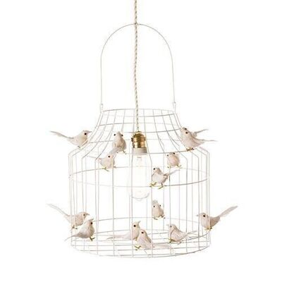 Pendelleuchte - weiß hängend - Lampenlampe mit Vögeln - DUTCH DILIGHT - DUTCH DELIGHT - Größe 36 cm rund Höhe 57 cm