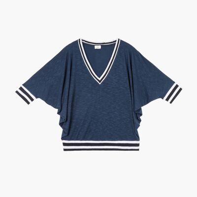 T-shirt TAbatha blu scuro con maniche a pipistrello