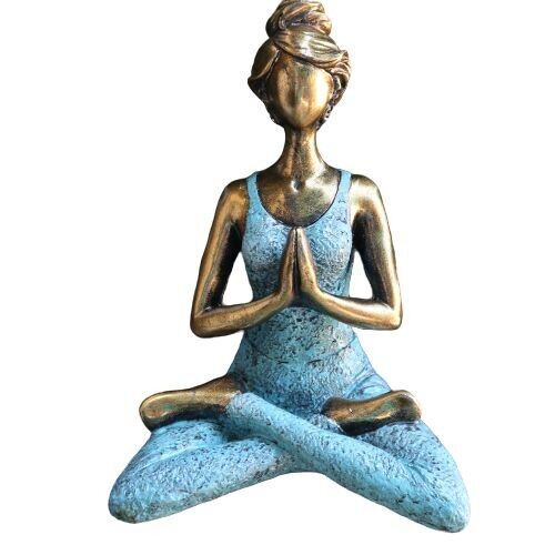 Yoga-Dame-Figur – Bronze und Türkis, 24 cm
