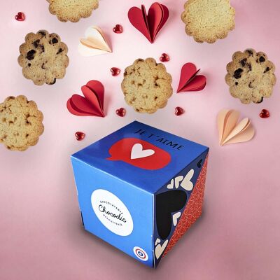 Cube cadeau biscuits Saint Valentin - chocolat