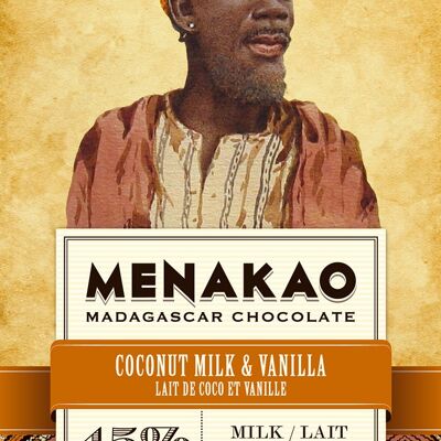 Menakao-Schokolade 45 % Kokosmilch und Vanille