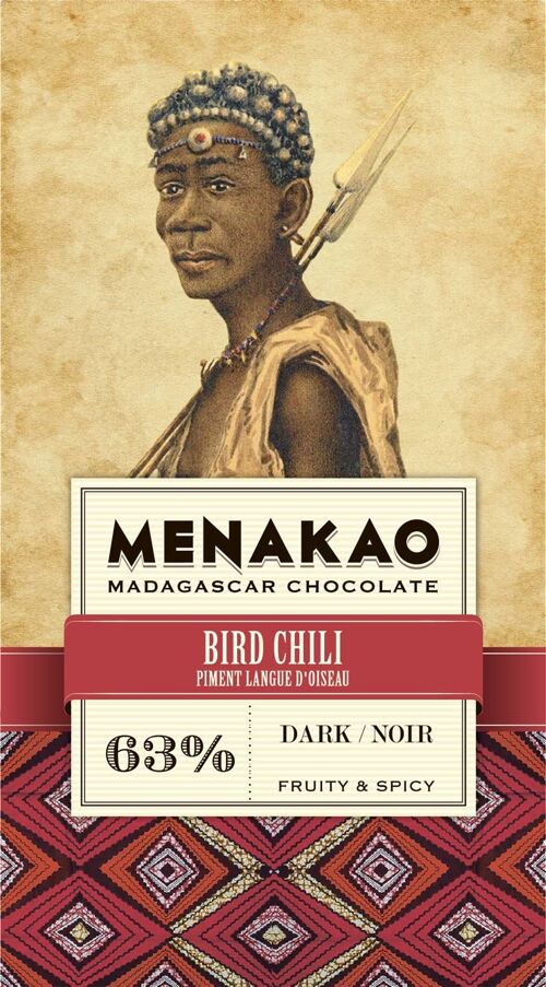 Chocolat Menakao 63% Noir Piment Langue d'Oiseau