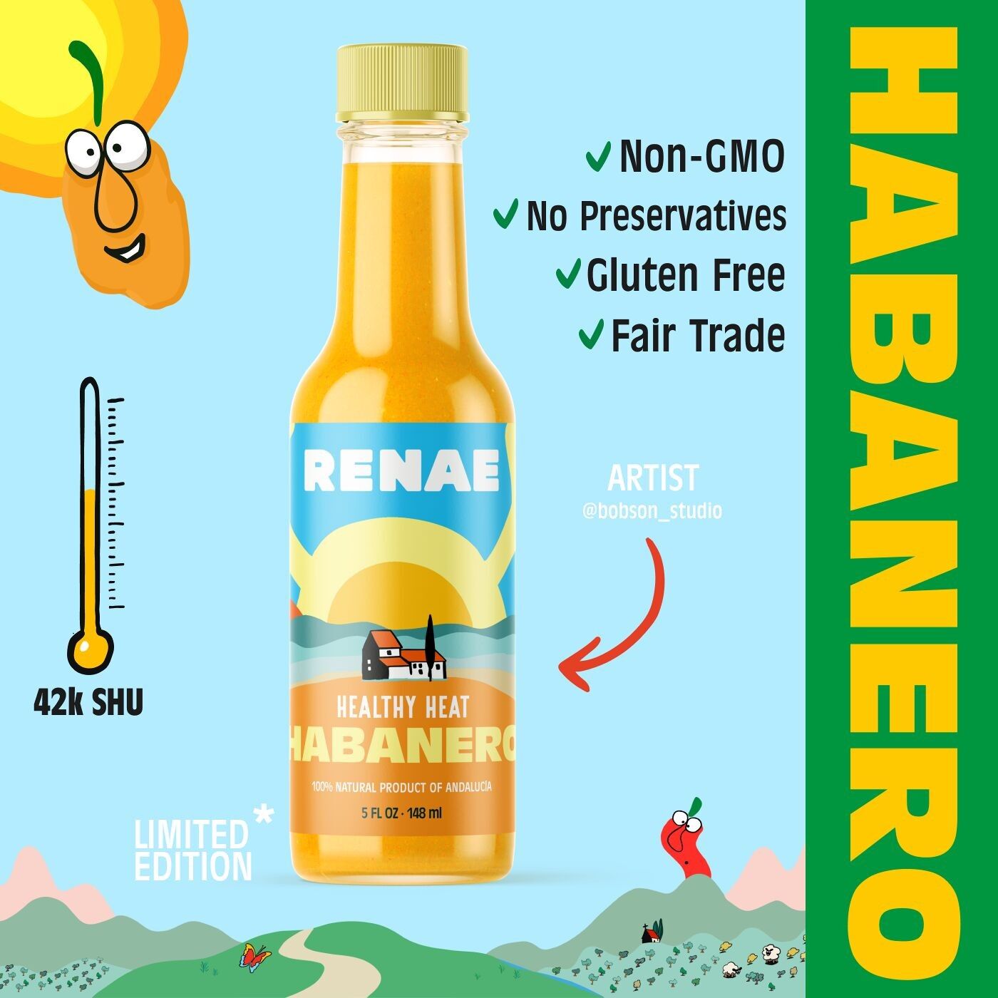 RENAE | SALSA PICANTE SALUDABLE TOTALMENTE NATURAL DE HABANERO (148ml)