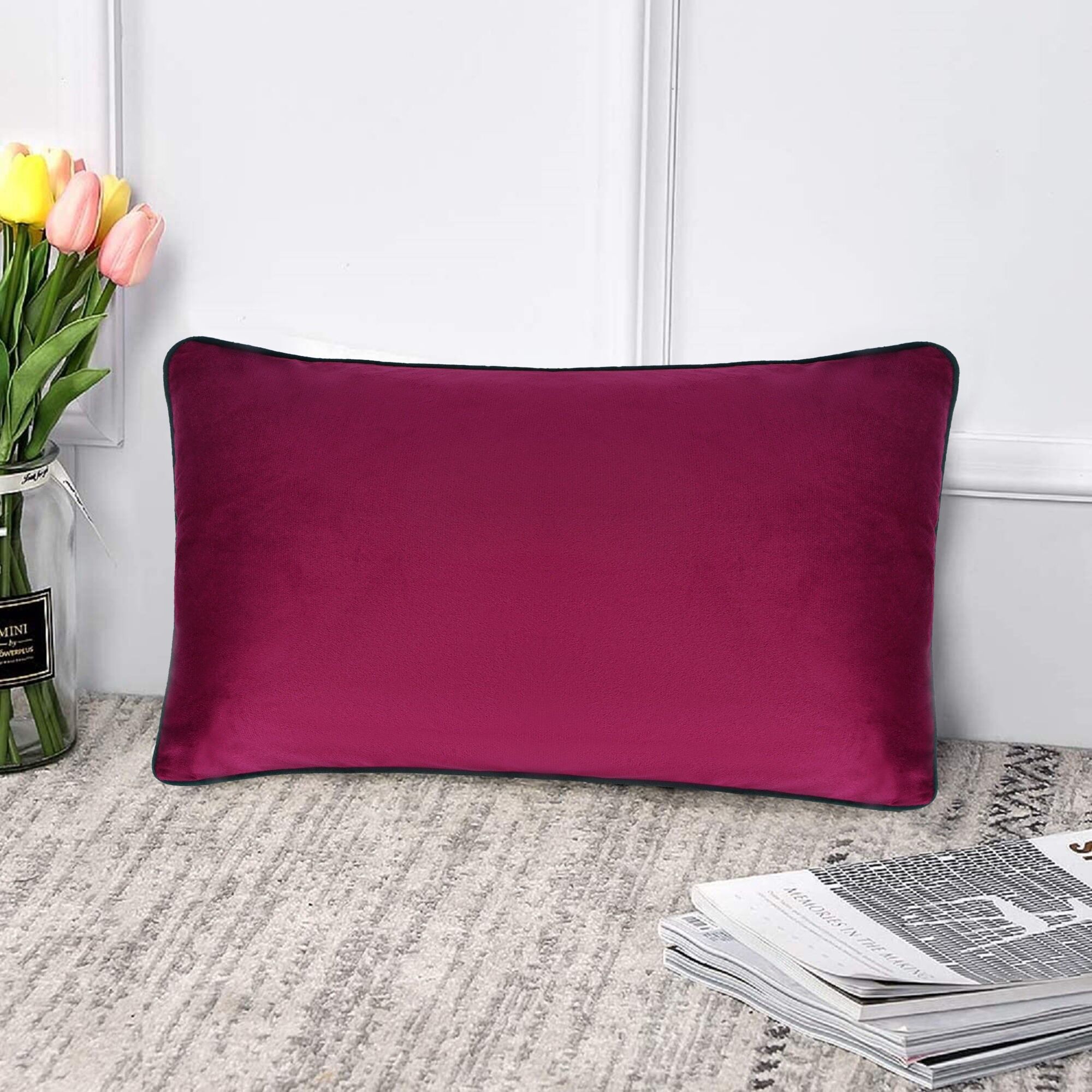 Funda de cojín de terciopelo de 12 x 20 pulgadas - Base burdeos