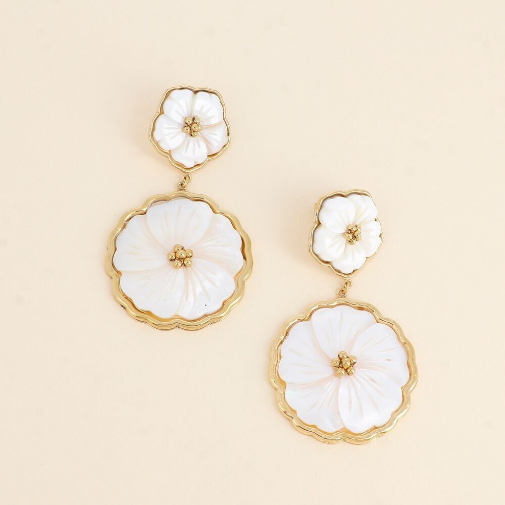 Orecchini pendenti XL Eulalie - doppio fiore perlato