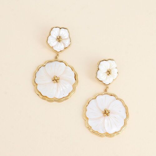Boucles pendantes XL Eulalie - double fleur nacrée