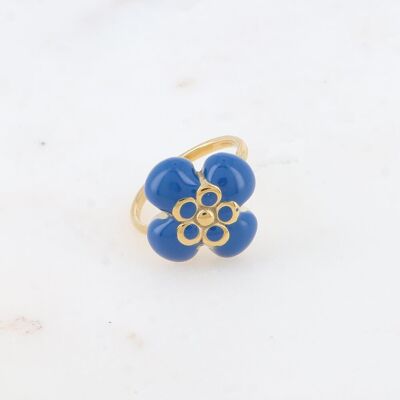 Anillo - flor esmaltada y piedra natural cuadrada