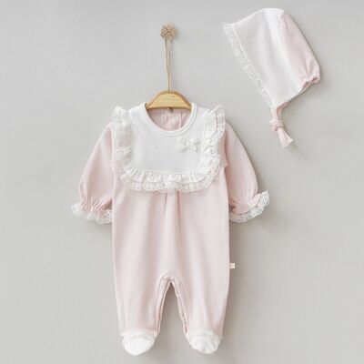 Un pack de trois tailles de combinaison et bonnet en coton doux à col spécial pour fille, tenue pour fille