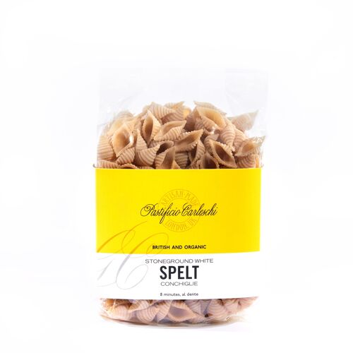UK Agriculture - Organic White Spelt Conchiglie, 400g compostable bags, Box of 10.