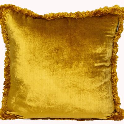Pillowcase velvet w/fringe mustard - basic