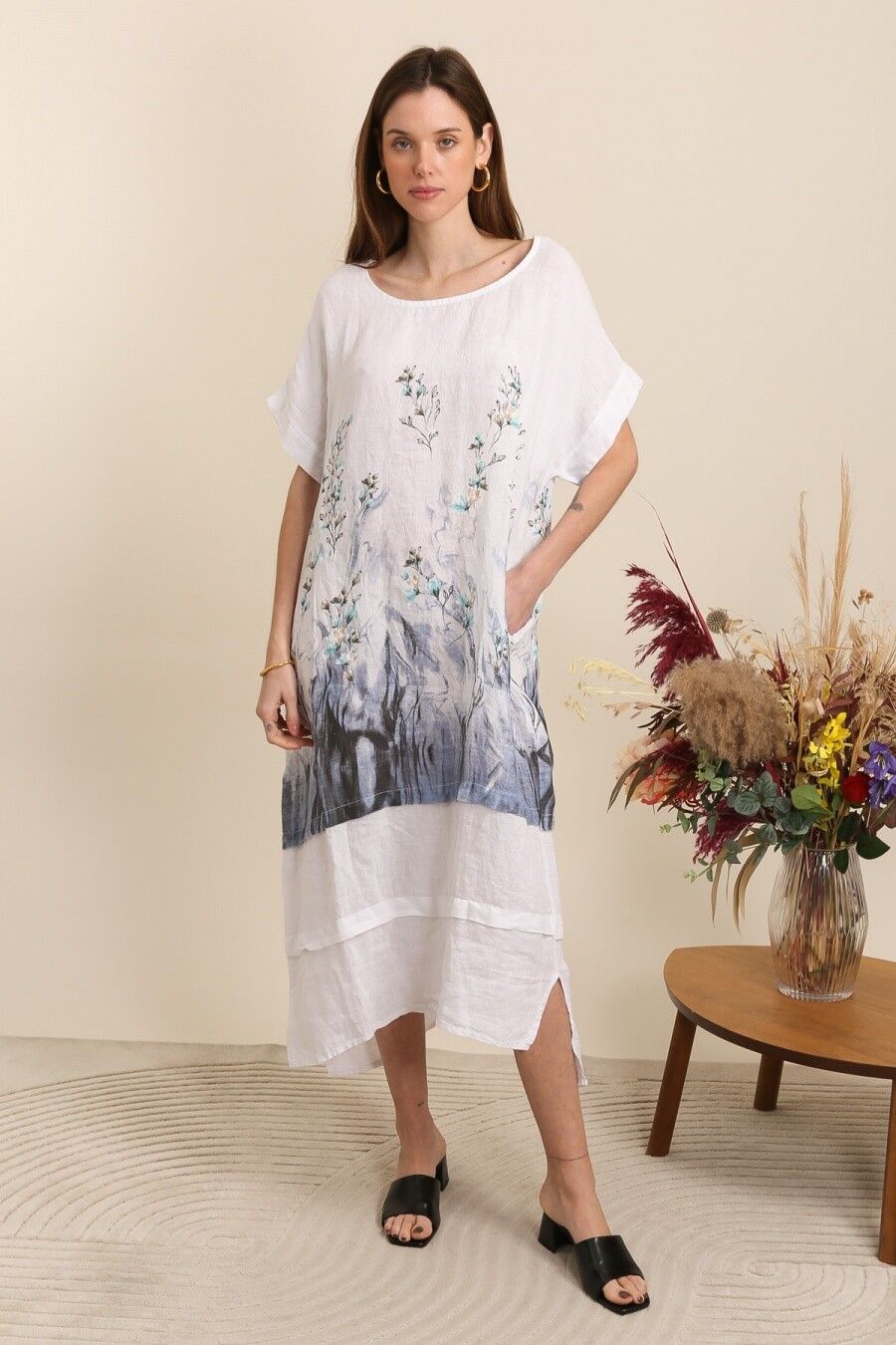 Abito in lino con stampa floreale RIF 72225