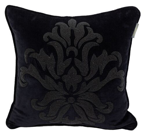 Pillowcase handmade embroidered black/black beads - flower