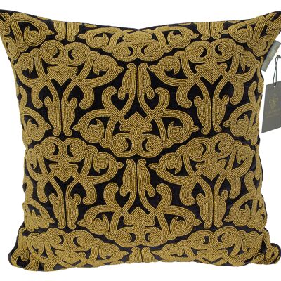 Pillowcase handmade embroidered black - gold beads - lakshmi