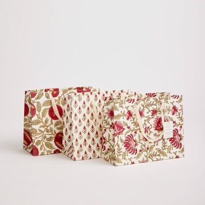 Hand Block Printed Gift Bags (Medium) - Scarlet