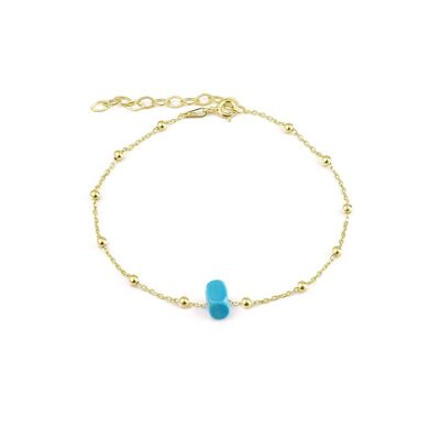 Pulsera de cadena de satélite con cuentas de plata de ley y piedra preciosa turquesa
