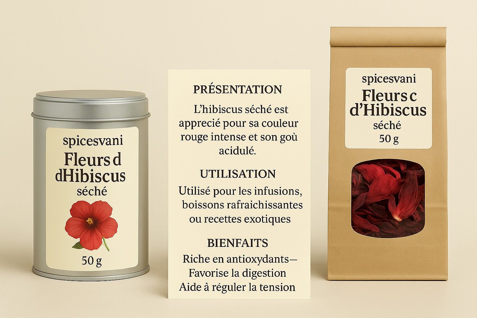 Getrocknete Hibiskusblüten aus Madagaskar mit würzigem und fruchtigem Geschmack 50gr