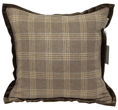 Pillowcase wool with velvet border olive brown - light geilo