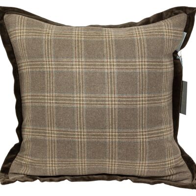 TAIE D'OREILLER LAINE BORDURE VELOURS MARRON OLIVE - GEILO CLAIR